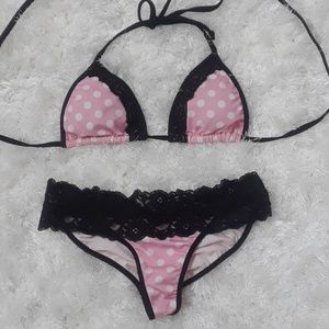 Pink black lace bikini Top Bottom set size small